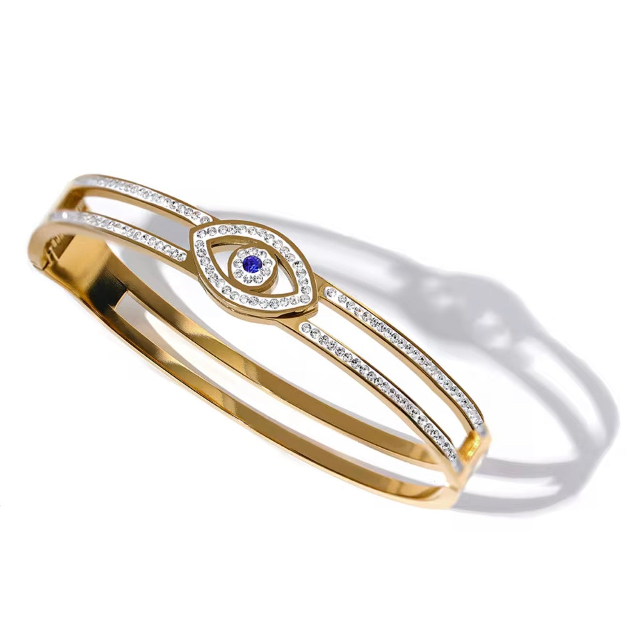 Evil Eye Enamel CZ Double Bangle Bracelet