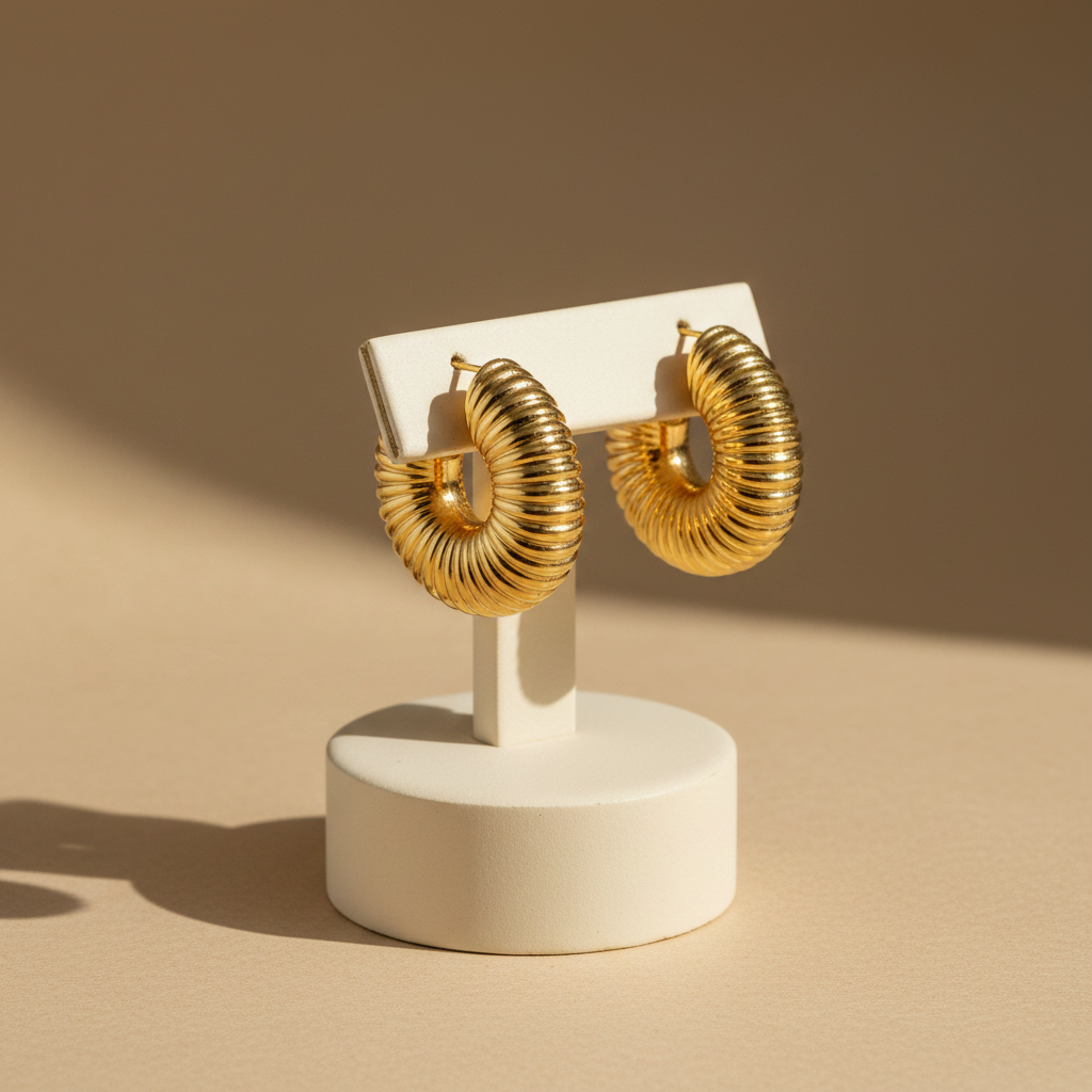 Ribbed Gold Hoops