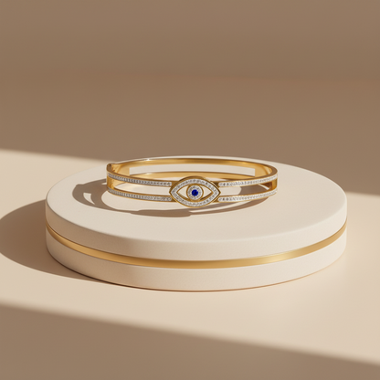 Evil Eye Enamel CZ Double Bangle Bracelet