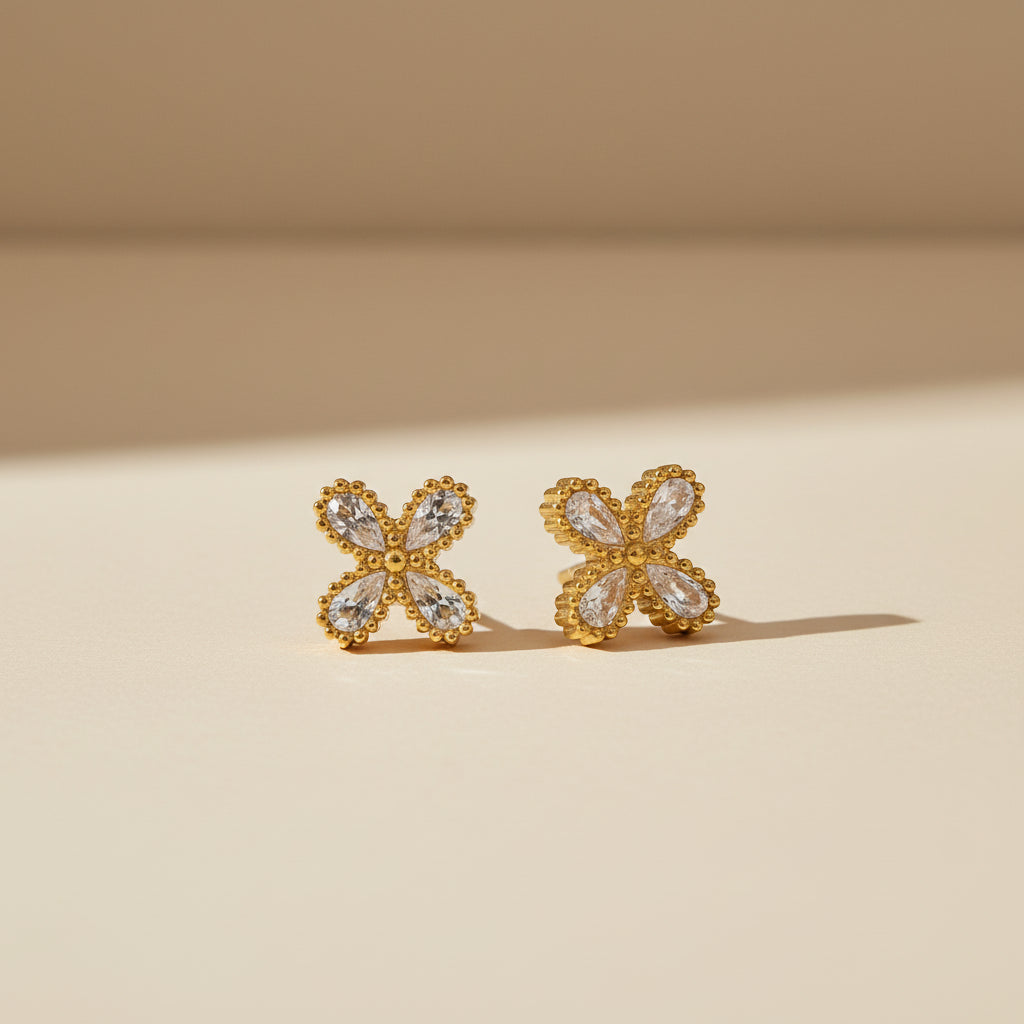 Elora Crystal Flower Stud Earrings
