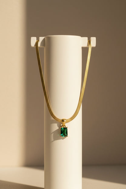 The Aria Emerald Pendant Necklace (White and Green)