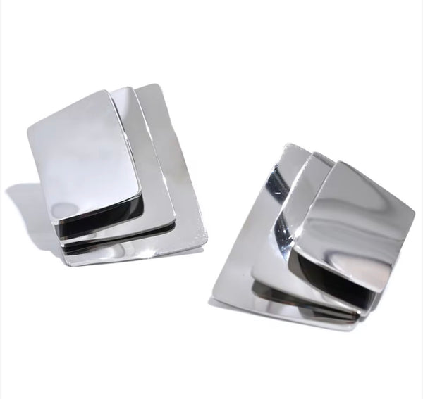 Modern Geometric Layered Stud Earrings (Gold or Silver)